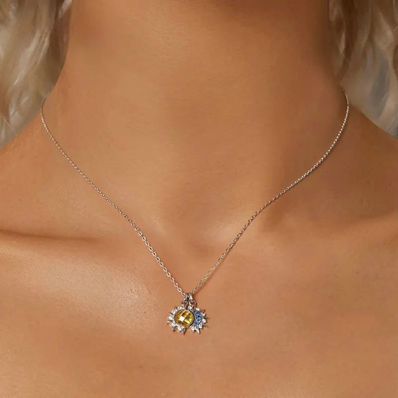 925 Silver Sun &amp; Moon Pendant Necklace