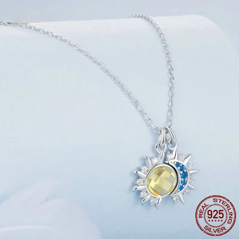 925 Silver Sun &amp; Moon Pendant Necklace