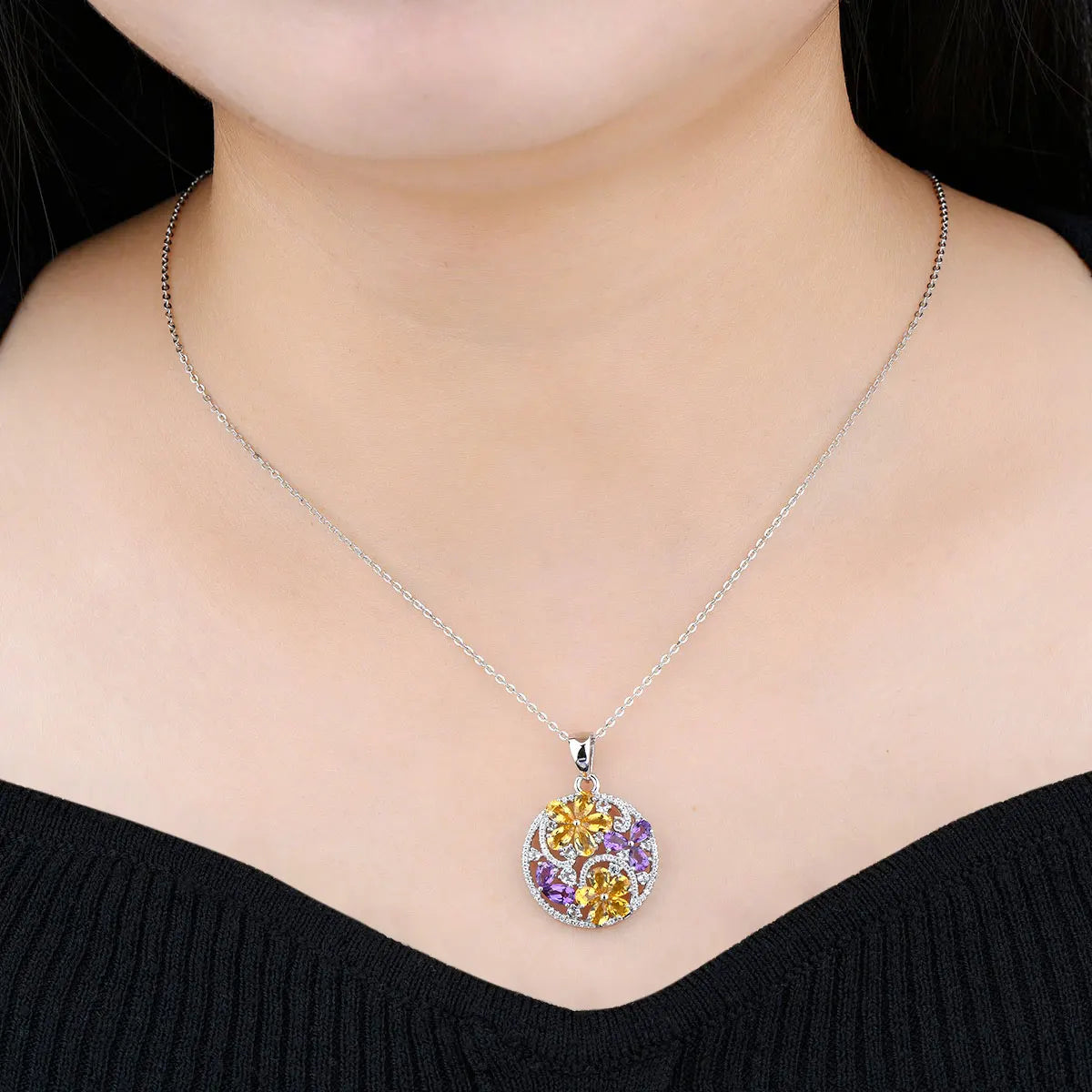 Exquisite Multicolor Gemstone Pendants: Citrine &amp; Amethyst