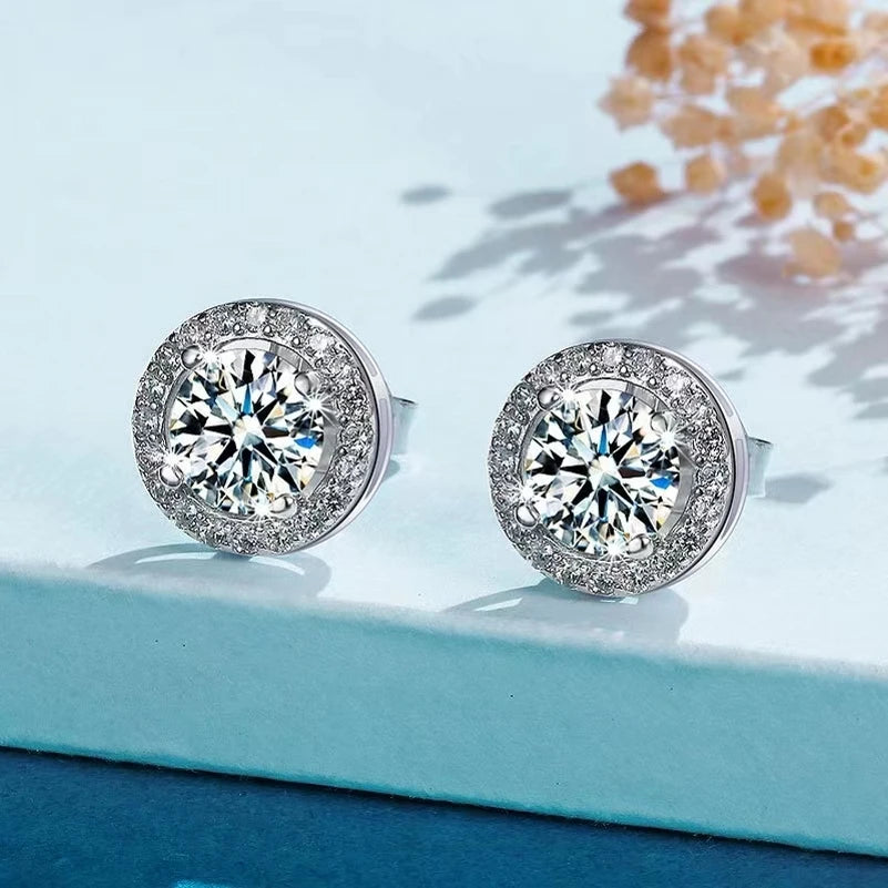 Elegant 1 Carat Moissanite Stud Earrings in Sterling Silver