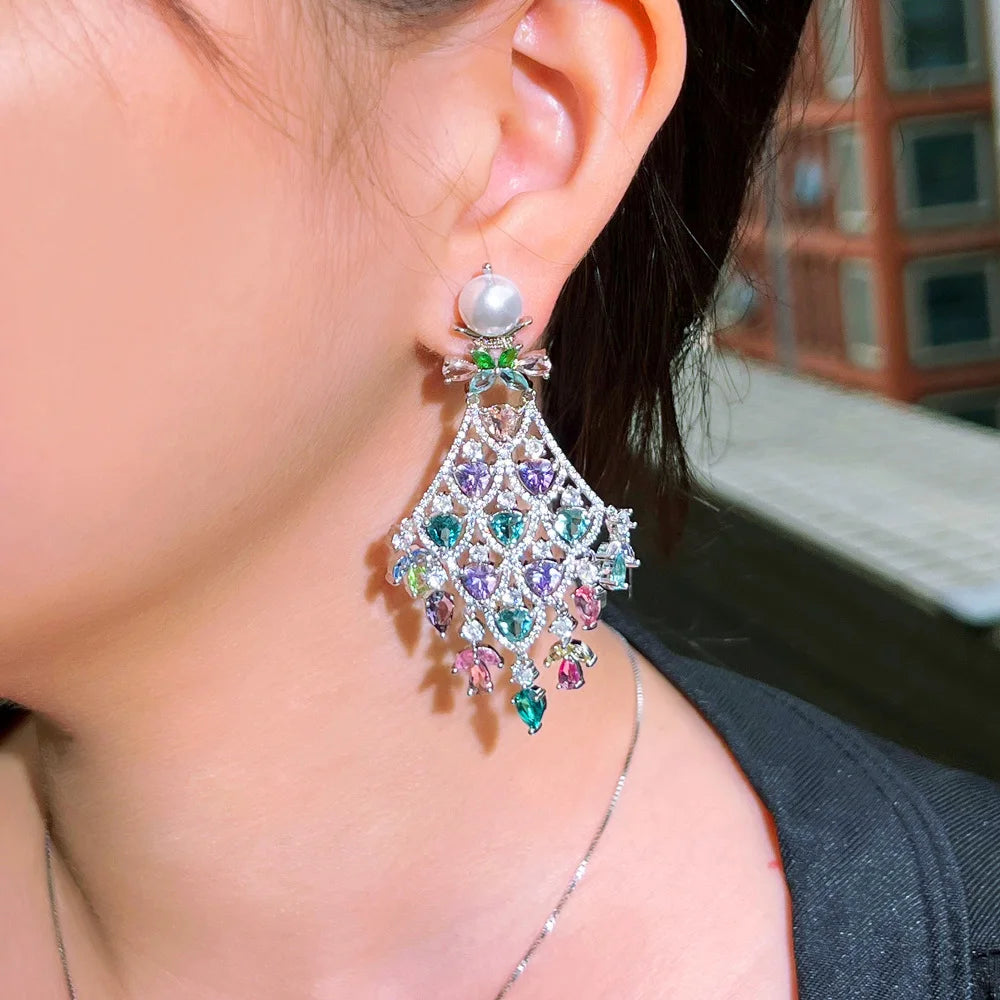 Opulent CZ Multicolor Chandelier Earrings