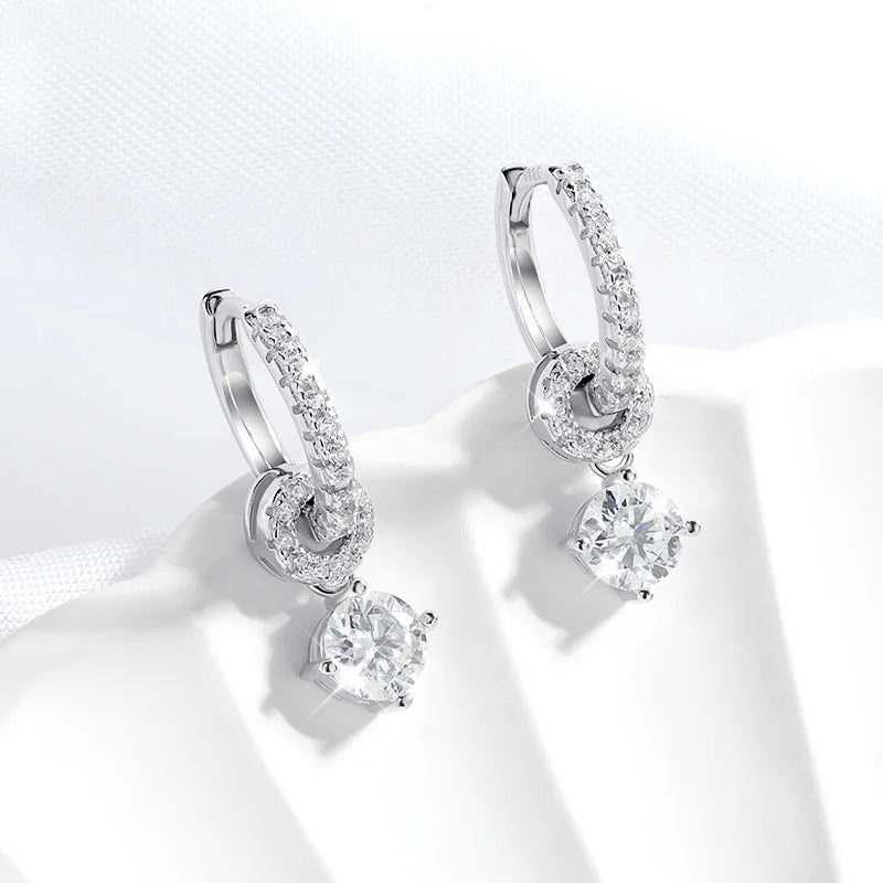 Certified Elegance: 1ct White Gold Plated Moissanite Drop Earrings