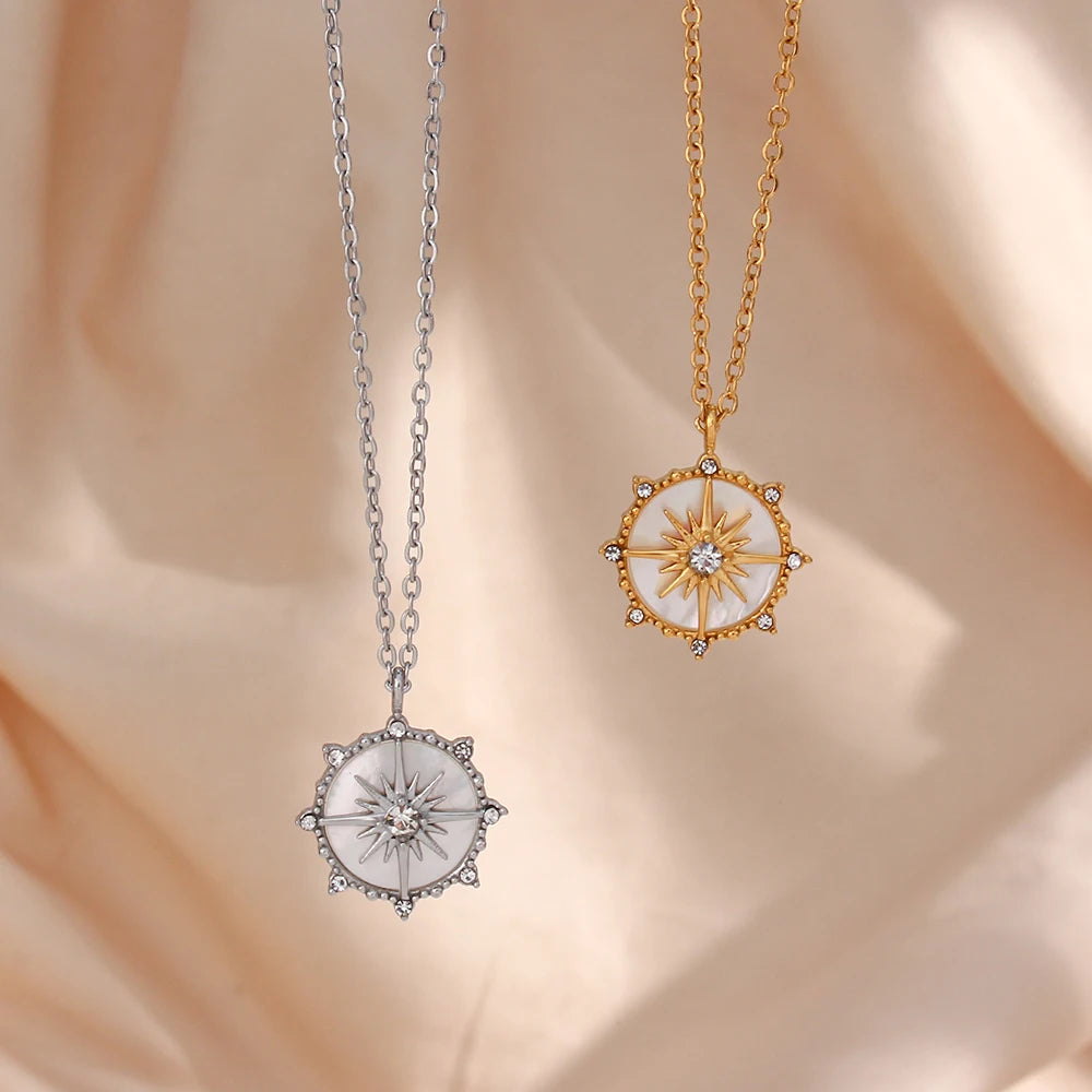 Elegant Wheel of Fortune Pendant Necklace - Gold Plated Stainless Steel