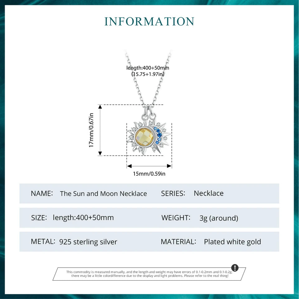 925 Silver Sun &amp; Moon Pendant Necklace