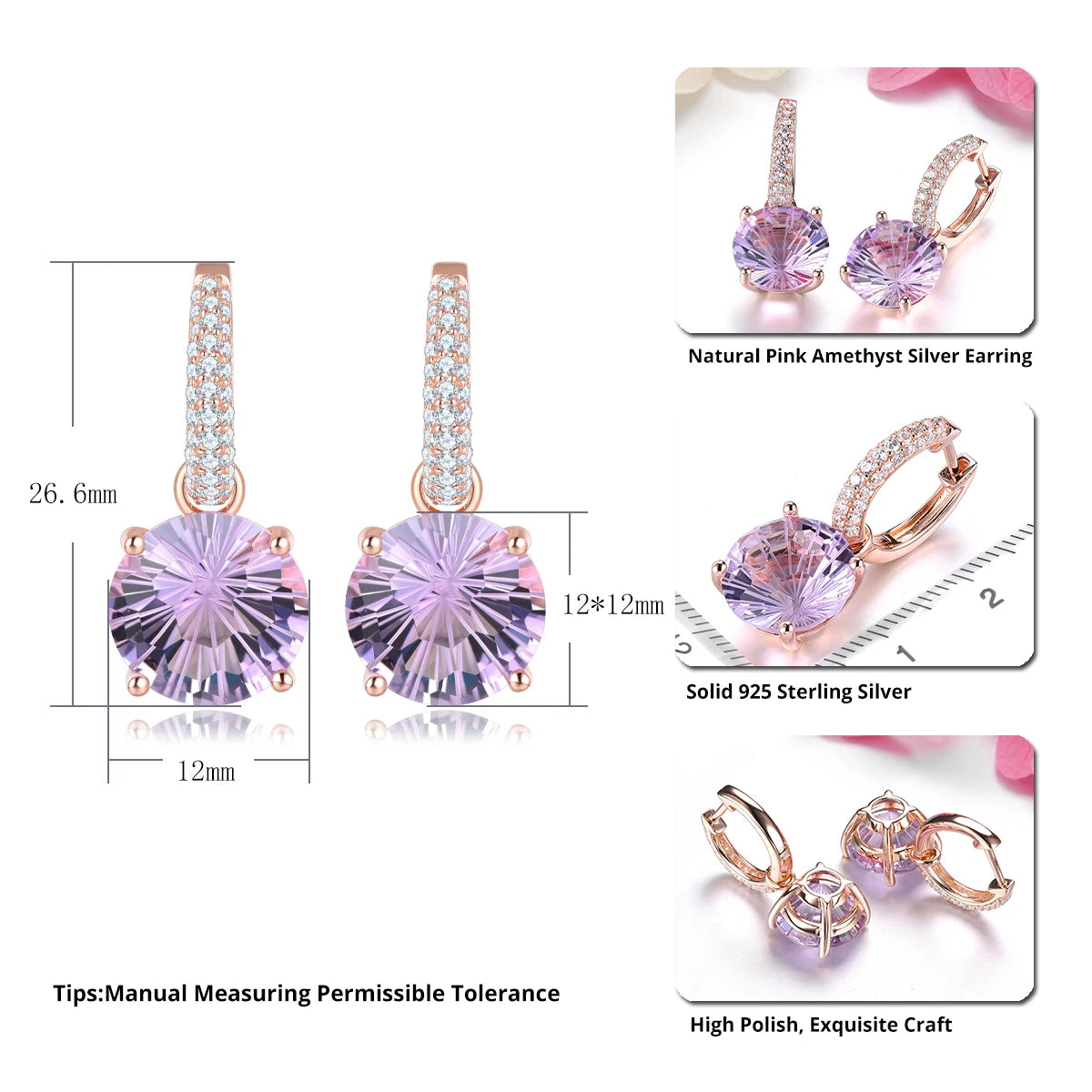 Pink Amethyst Sterling Silver Drop Earrings: Exquisite Gemstone Glamour