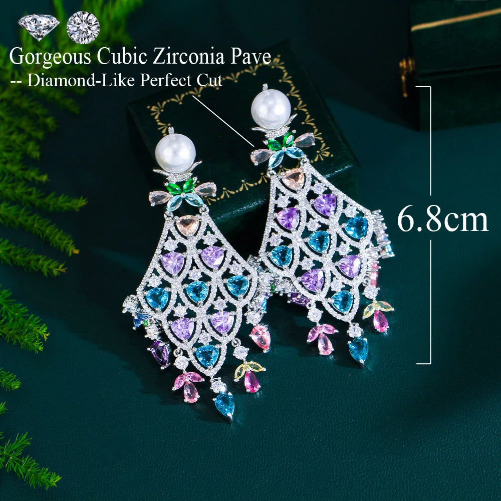 Opulent CZ Multicolor Chandelier Earrings