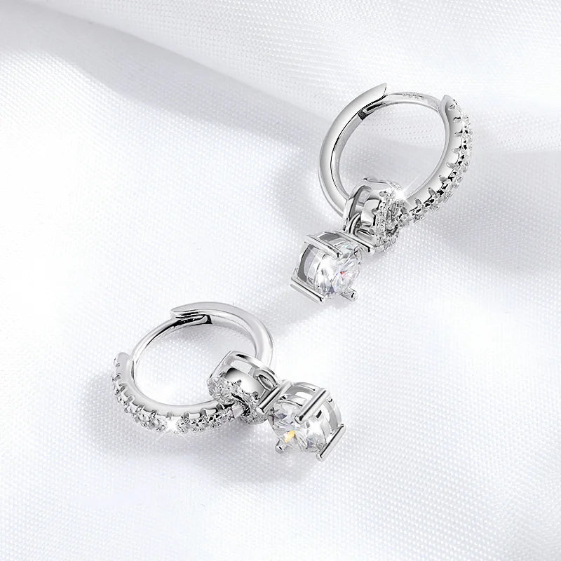 Certified Elegance: 1ct White Gold Plated Moissanite Drop Earrings