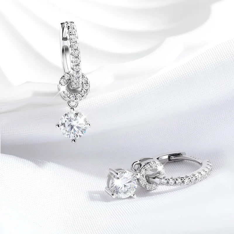 Certified Elegance: 1ct White Gold Plated Moissanite Drop Earrings