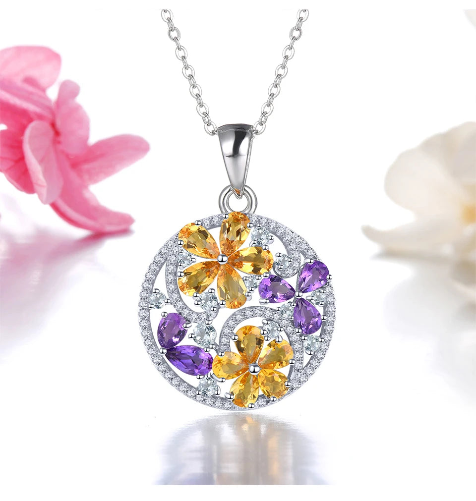 Exquisite Multicolor Gemstone Pendants: Citrine &amp; Amethyst