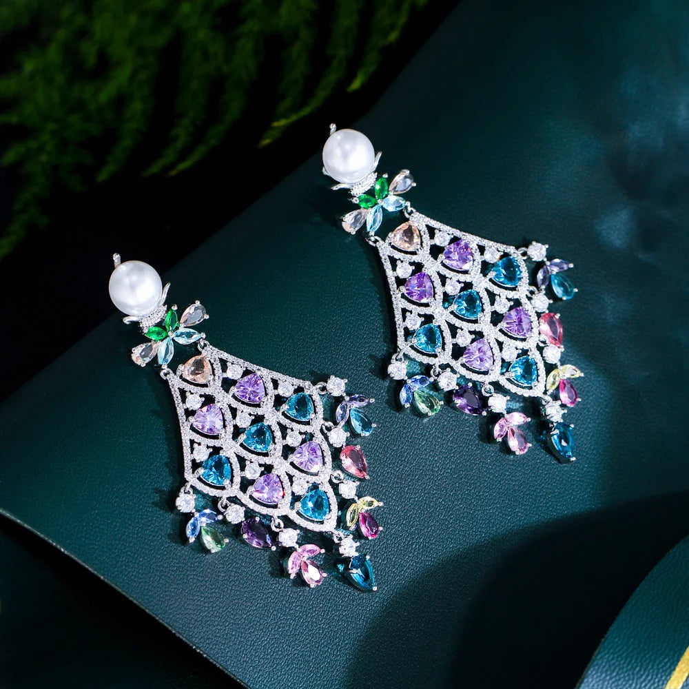 Opulent CZ Multicolor Chandelier Earrings