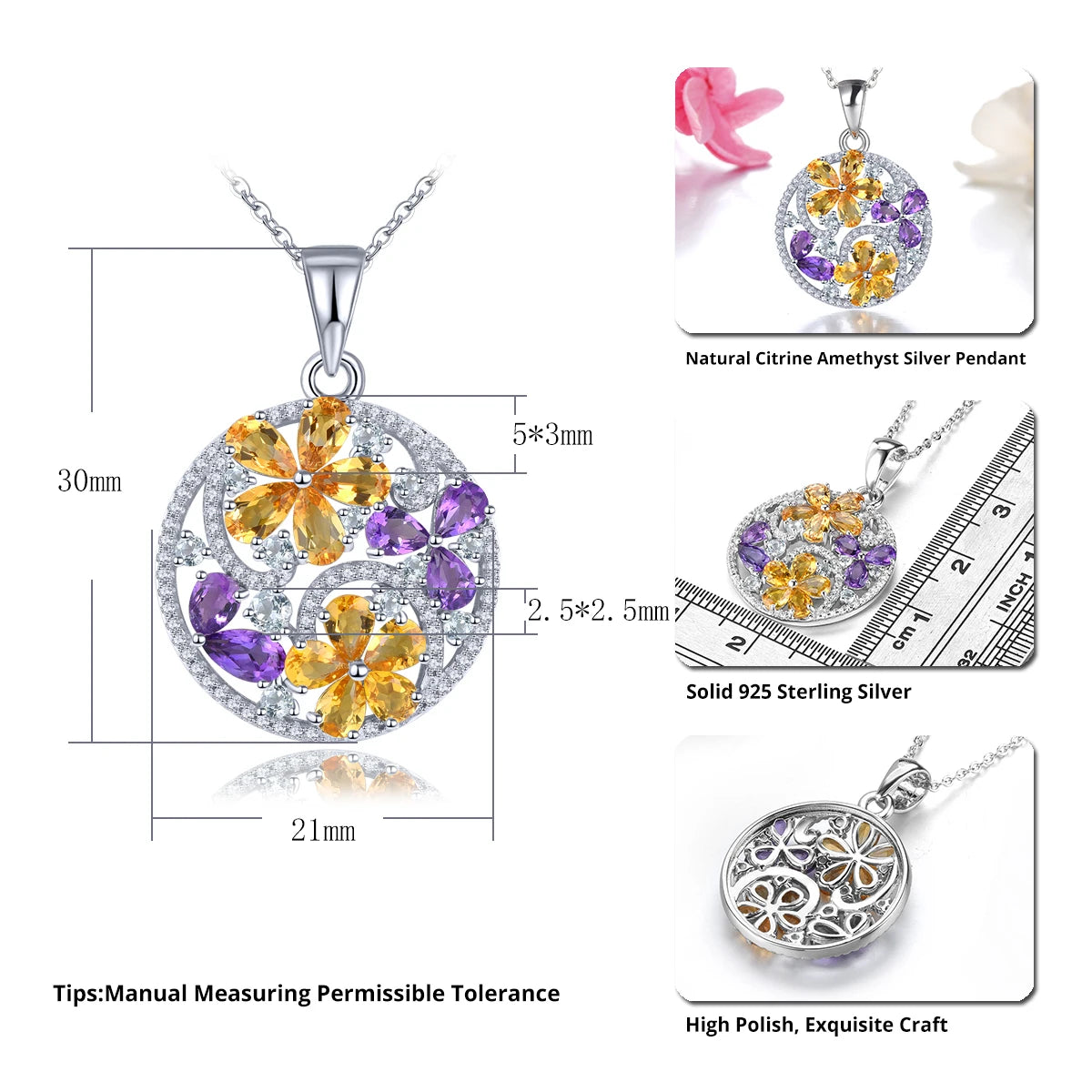 Exquisite Multicolor Gemstone Pendants: Citrine &amp; Amethyst