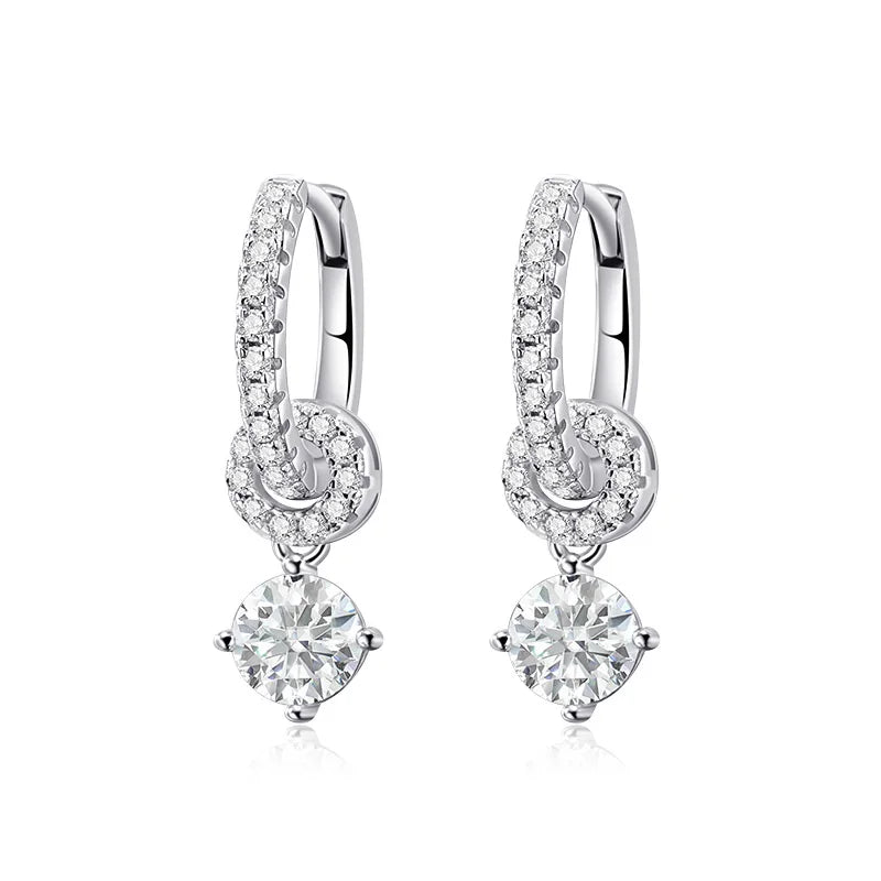 Certified Elegance: 1ct White Gold Plated Moissanite Drop Earrings